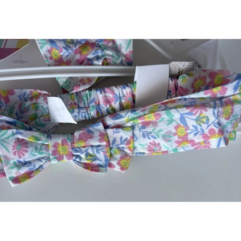 Tommy Bahama Floral 3‎ Piece Pinafore Dress Set Headband Bloomers Baby Girl 6-9M